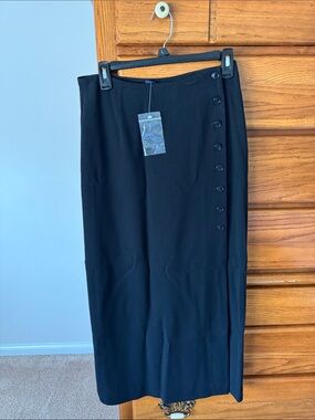 Ann Taylor Black Midi Skirt with Side Button Detail